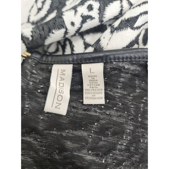 Madison Dress Mini Knit Gray Floral 3/4 Bell Sleeve Women's Large - Picture 7 of 8